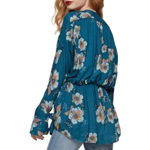 Free People Tuscan Dreams Tunic Top Turquoise Pink White Medium πΈ - Picture 13 of 16